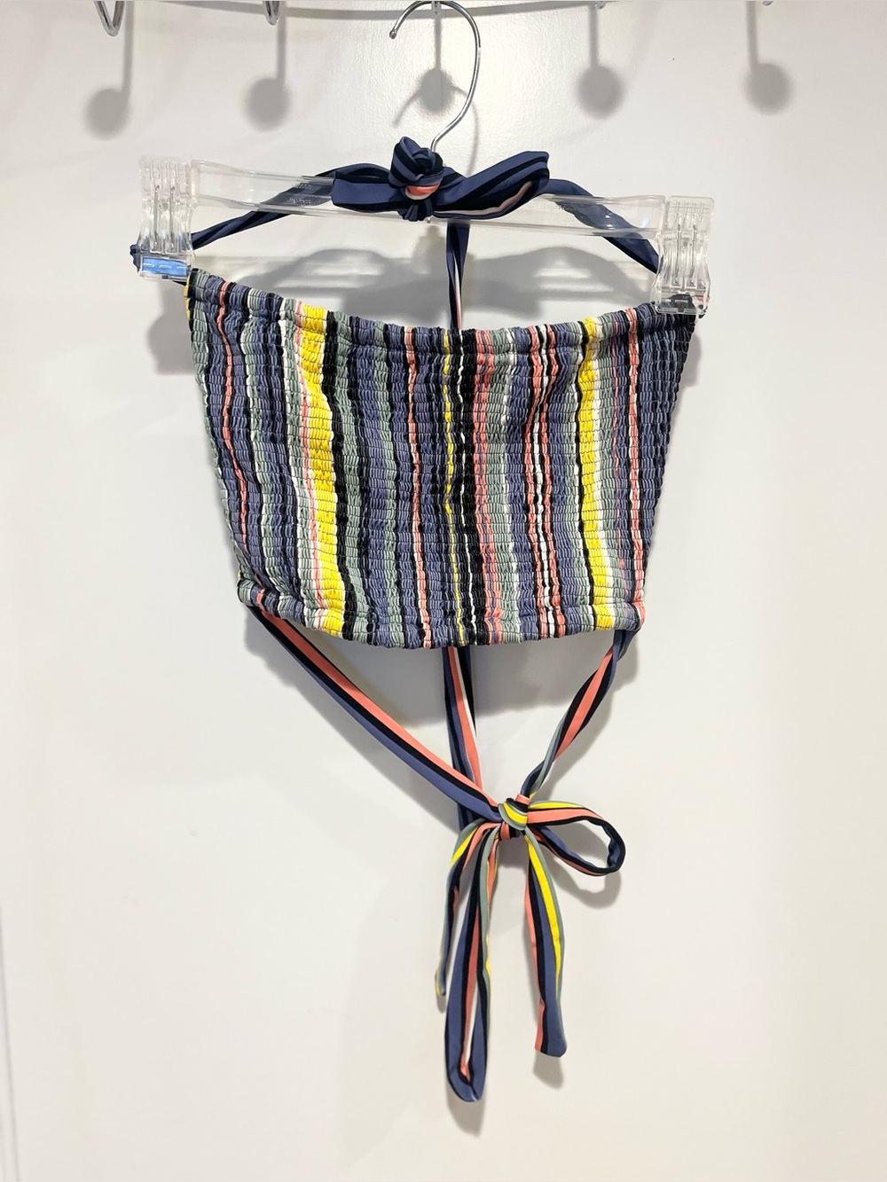 Indah Smocked Striped Halter Bandeau Bikini Top 70s Stripe Small